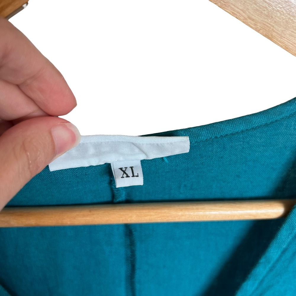 Bryn Walker 100% Linen Dark Teal Baxter Short Sleeve Sharkbite Hem Tunic Top XL - Picture 7 of 13